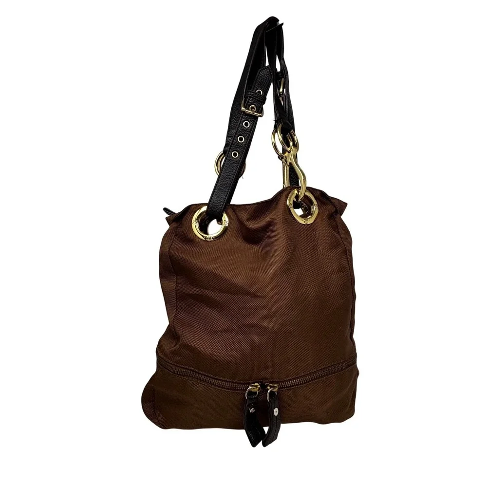 JPK Paris 75 Expandable‎ Shoulder Bag Gold Tone Hardware Leather Straps Brown